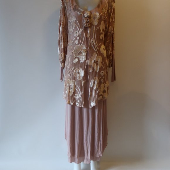 WOMENS HOLLY SHARP BLUSH NUDE FLORAL VELVET LONG SLEEVE MAXI DRESS M * - Picture 8 of 14